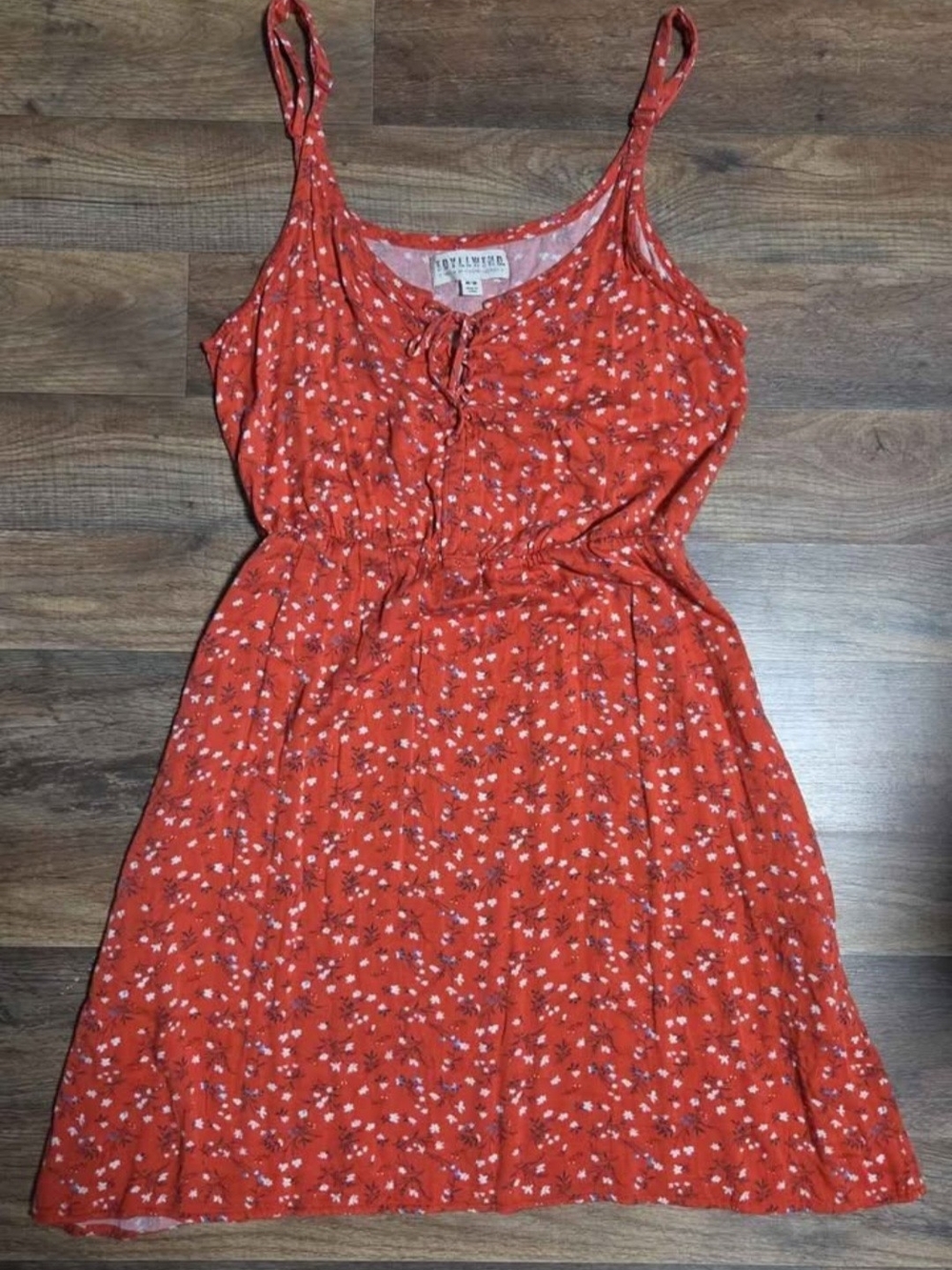Idyllwind Red-Orange Floral Spaghetti Strap Mini Dress